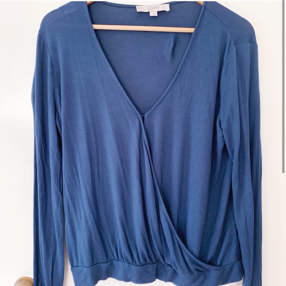 LOFT Long sleeve dusty blue shirt